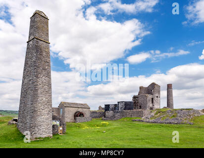 Ruins of the Magpie Mine, an old lead mine which closed in the 1950s, near Sheldon, Peak District, Derbyshire, England, UK Stock Photo