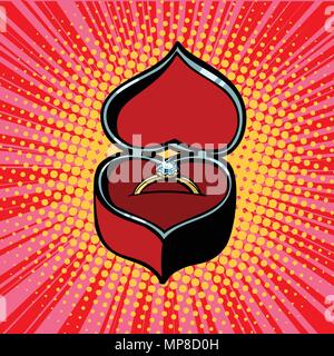 red heart box with engagement ring Stock Vector