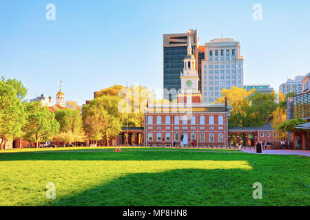 Philadelphia, USA - May 5, 2015: Independence Hall on Chestnut Street in Philadelphia, Pennsylvania, USA. It is the place where the US Constitution an Stock Photo