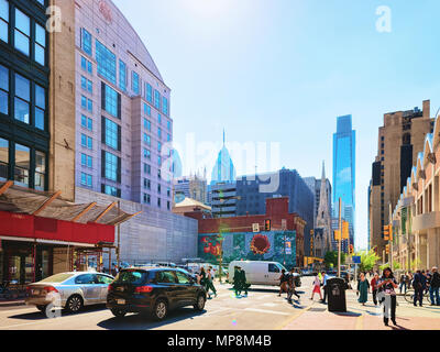 Philadelphia, USA - May 4, 2015: Penn Center with skyline of skyscrapers in Philadelphia, Pennsylvania, USA. It is central business district in Philad Stock Photo