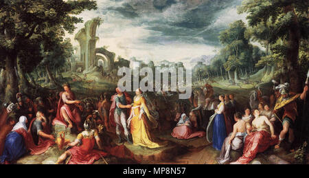 The Continence of Scipio.[1] Alternative title(s): The Continence of Scipio. On the reverse: Allegory on Nature.[2]. Two sided copper painting, with The Continence of Scipio on one side and an Allegory of Nature (see File:Mander, Carel van (Elder) - Allegory of Nature - 1600.jpg) on the other side. Because the Allegory of Nature shows traces of wear and tear it is thought that the copper plate originally served as a cabinet door, with the Allegory of Nature on the outside and The Continence of Scipio on the inside of the cabinet. 1600.   757 Karel van Mander (I) - The Continence of Scipio - WG Stock Photo