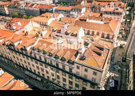 Overview of Lisbon downtown from the height of San Justa lift. Stock Photo