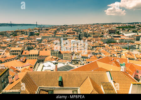 Overview of roofs of Lisbon buildings. Stock Photo