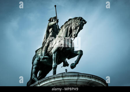 Equestrian statue of King John I (Dom Joao I) at Square of the Fig Tree in Lisbon. Stock Photo