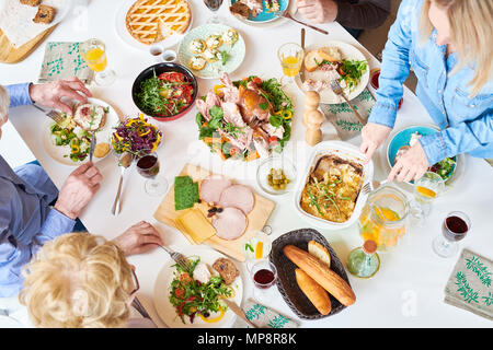 Above View of Happy Family Dinner Stock Photo