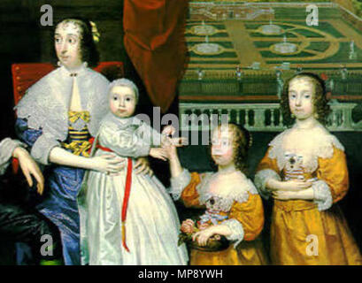 Portrait of (Baron) Arthur Capel and his family Lady Capel (detail).  The people in the portrait are (from left to right): Arthur Capel, 1st Earl of Essex (1631-1683)  his father Arthur Capel, 1st Baron Capel (1604-1649)  Henry Capel, 2nd Baron Capel (1638-1896)  mother Elizabeth, Lady Capel (died 1661)  Charles Capel (died 1657)  Elizabeth Countess of Carnarvon (1633-1678)  Mary Duchess of Beaufort (1630-1715)  . 1640.   Cornelis Janssens van Ceulen  (1593–1661)     Alternative names Cornelis Jonson van Ceulen, Cornelis Janson van Ceulen, Cornelius Johnson, Cornelis Johnson van Ceulen, Cornel Stock Photo