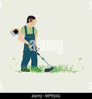 Man and lawn mower Stock Vector