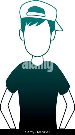 Young man cartoon blue lines Stock Vector