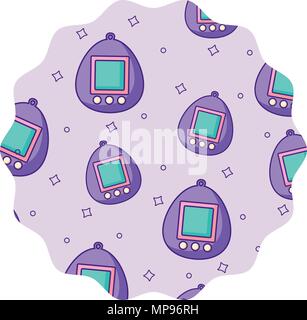 circular frame with tamagotchi pattern over white background, vector illustration Stock Vector