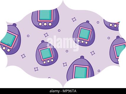 arabic frame with tamagotchi pattern over white background, vector illustration Stock Vector