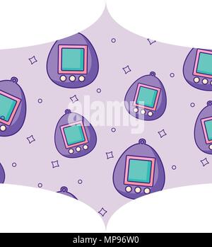decorative frame with tamagotchi pattern over white background, vector illustration Stock Vector