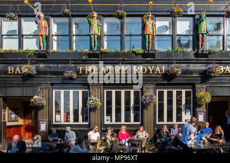 Exterior of Theatre Royal pub with people drinking outside on warm evening  in Edinburgh, Scotland, UK, United Kingdom Stock Photo