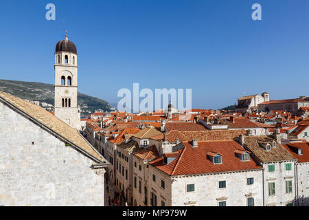 The Franciscan Church and Monastery on the Stradun, (Main Street) and rooftops of the Old City, Dubrovnik, Croatia. Stock Photo