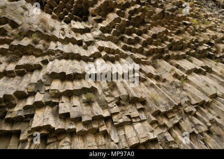 Geological formation of octagonal basalt columns in Garni Gorge called the Symphony of Stones, Garni, Armenia Stock Photo