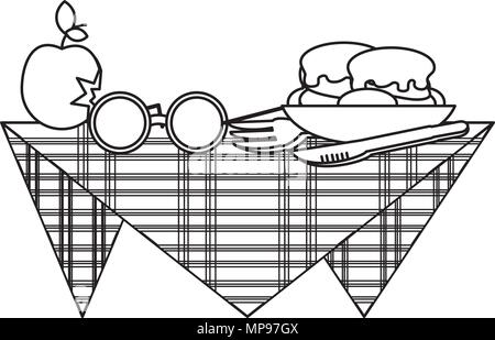 picnic design with tablecloth with food and fruits over white background, vector illustration Stock Vector
