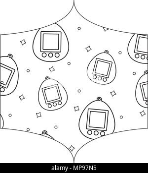 decorative frame with tamagotchi pattern over white background, vector illustration Stock Vector