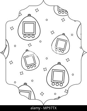 arabic frame with tamagotchi pattern over white background, vector illustration Stock Vector