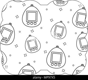 decorative frame with tamagotchi pattern over white background, vector illustration Stock Vector