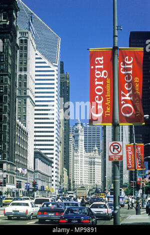 1988 HISTORICAL MICHIGAN AVENUE DOWNTOWN CHICAGO ILLINOIS USA Stock Photo