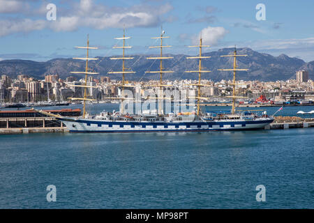 'Royal Clipper' a five masted full-rigged sailing ship operated by Star Clippers and docked in Palma, Majorca Stock Photo