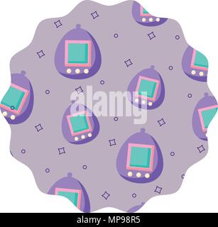 circular frame with tamagotchi pattern over white background, vector illustration Stock Vector