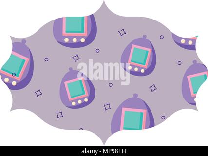 arabic frame with tamagotchi pattern over white background, vector illustration Stock Vector