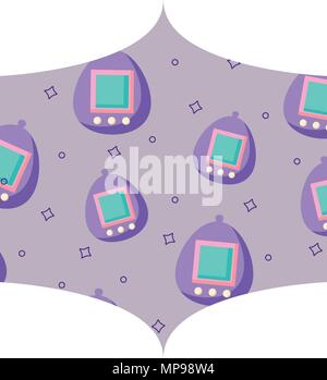 decorative frame with tamagotchi pattern over white background, vector illustration Stock Vector
