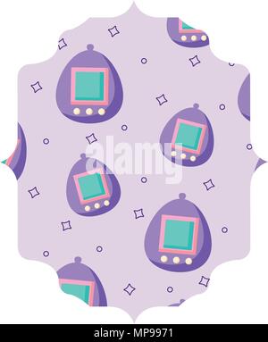 arabic frame with tamagotchi pattern over white background, vector illustration Stock Vector