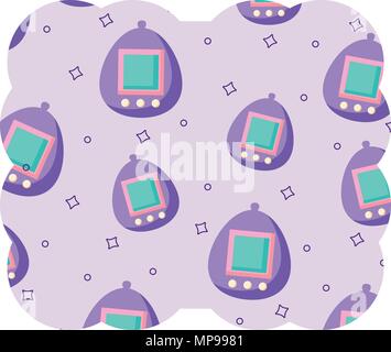 decorative frame with tamagotchi pattern over white background, vector illustration Stock Vector