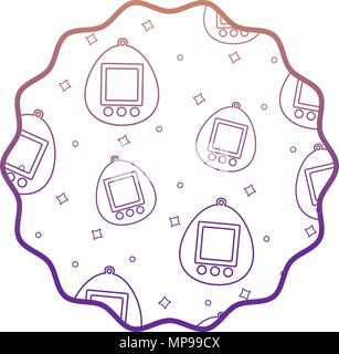 circular frame with tamagotchi pattern over white background, vector illustration Stock Vector