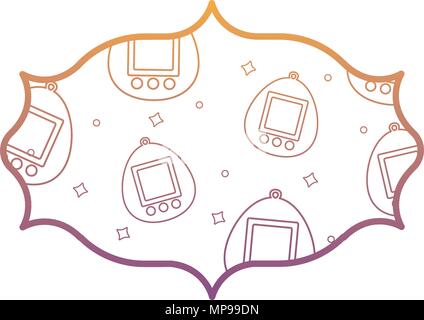 arabic frame with tamagotchi pattern over white background, vector illustration Stock Vector