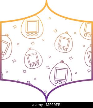 decorative frame with tamagotchi pattern over white background, vector illustration Stock Vector