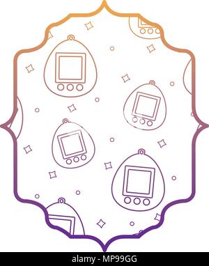 arabic frame with tamagotchi pattern over white background, vector illustration Stock Vector