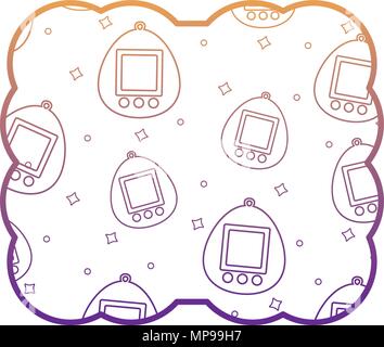 decorative frame with tamagotchi pattern over white background, vector illustration Stock Vector