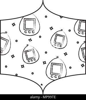 decorative frame with tamagotchi pattern over white background, vector illustration Stock Vector