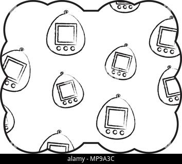 decorative frame with tamagotchi pattern over white background, vector illustration Stock Vector