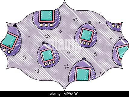 arabic frame with tamagotchi pattern over white background, vector illustration Stock Vector