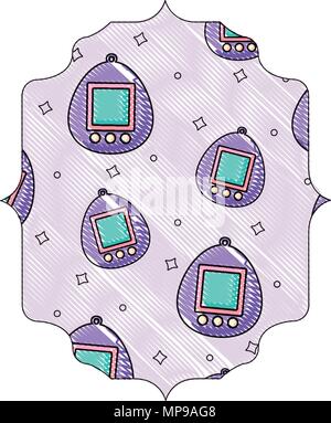 arabic frame with tamagotchi pattern over white background, vector illustration Stock Vector