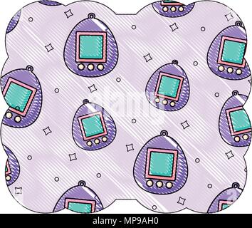 decorative frame with tamagotchi pattern over white background, vector illustration Stock Vector