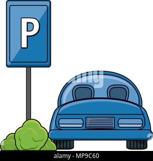 parked car in parking zone over white background, vector illustration Stock Vector