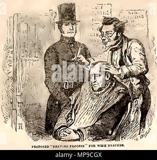 Law and Order in Britain - In Victorian times it was seriously proposed that wife beaters should be shaven bald by a police barber as a  punishment. Stock Photo