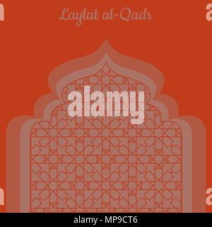 Laylat al-Qadr. Concept of the Islamic religion holiday. Symbolic silhouette of the mosque. Red shades of color. Paper style Stock Vector
