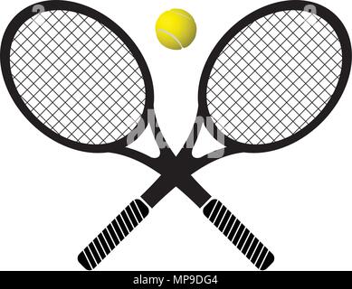 tennis rackets and ball b&w and color vector illustration Stock Vector