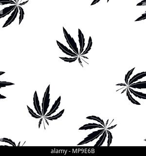 Seamless vector pattern with black marijuana leaves on white Stock Vector