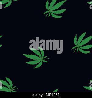 Seamless vector pattern with green marijuana leaves on black Stock Vector