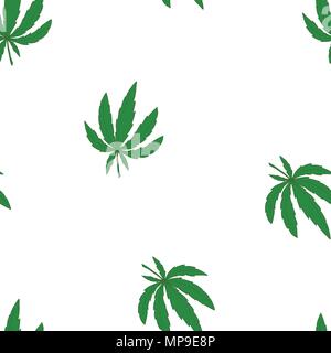 Seamless vector pattern with green marijuana leaves on white Stock Vector