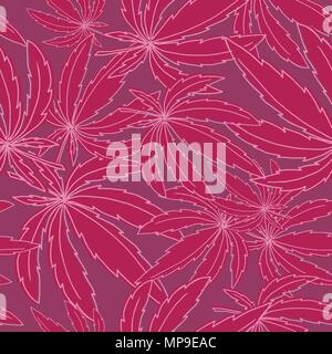 Seamless vector pattern with red marijuana leaves for wrapping, wallpaper, ceramic, craft Stock Vector