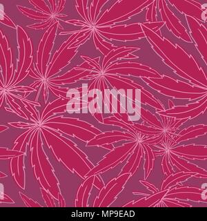 Seamless vector pattern with red marijuana leaves Stock Vector