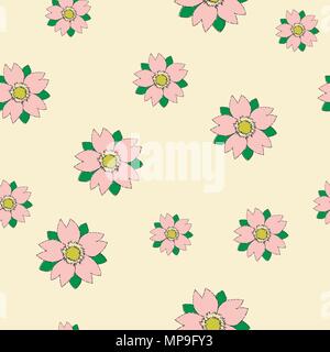 Seamless vector sakura on cream random pattern in tattoo style Stock Vector