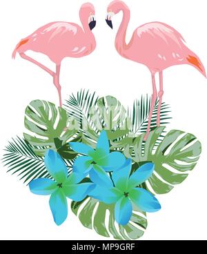 blue summer banner with tropical plants, butterfly and grunge effect ...